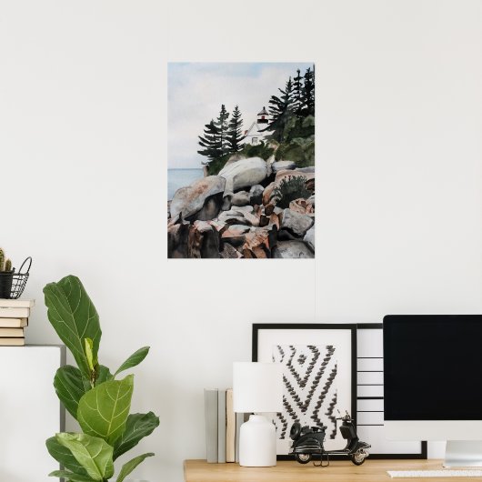 Maine Lighthouse Waterverf Archival Print (Thuiskantoor)