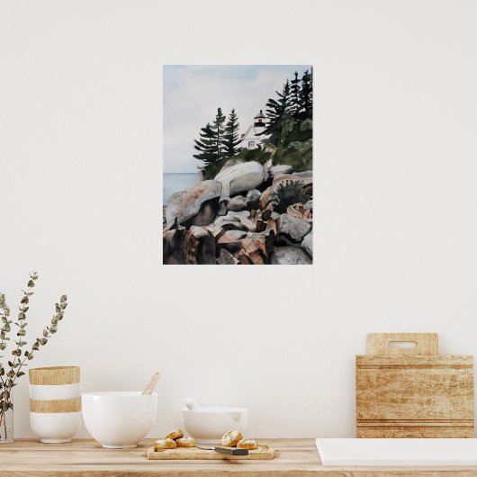 Maine Lighthouse Waterverf Archival Print (Keuken)