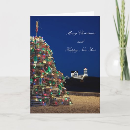 Maine Lobsta Trap Nubble Light Christmas Kaart Tal (Voorkant)