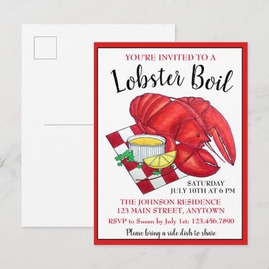 Maine Lobster Dinner Seafood Boil Picnic Clambake Uitnodiging Briefkaart (Voorkant / Achterkant)