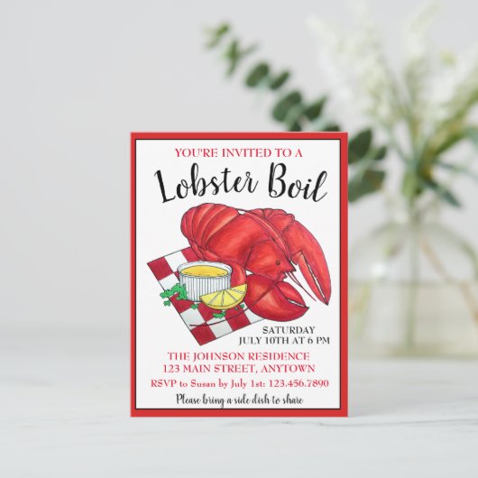 Maine Lobster Dinner Seafood Boil Picnic Clambake Uitnodiging Briefkaart (Staand voorkant)