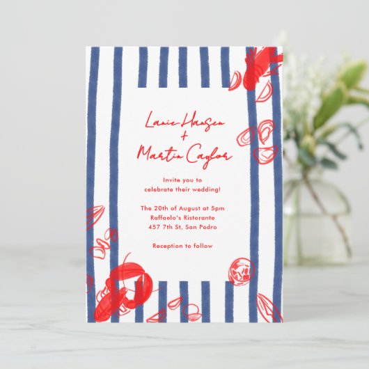 Maine Lobster Oysters Klopt Oostkust Huwelijk Kaart (Staand voorkant)