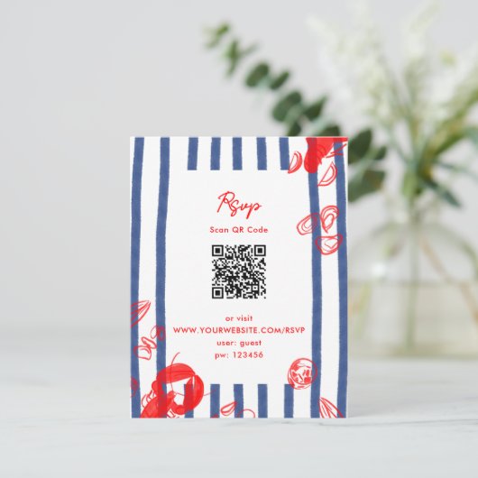 Maine Lobster Oysters Klopt Oostkust Huwelijk RSVP Kaartje (Staand voorkant)