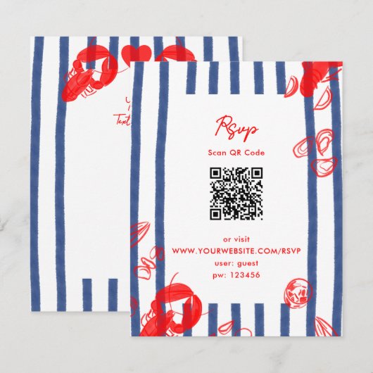 Maine Lobster Oysters Klopt Oostkust Huwelijk RSVP Kaartje (Voorkant / Achterkant)