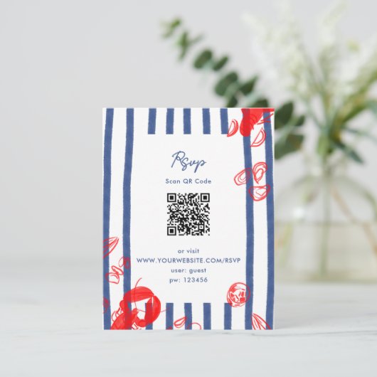 Maine Lobster Oysters Klopt Oostkust Huwelijk RSVP Kaartje (Staand voorkant)