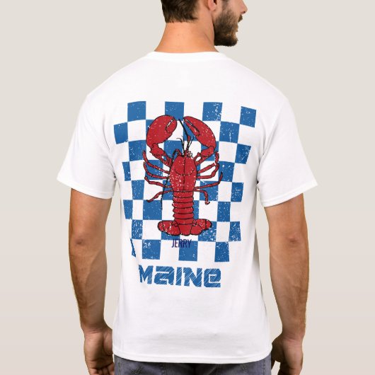 Maine Lobster Retro Distressed Checkerboard T-shirt (Achterkant)