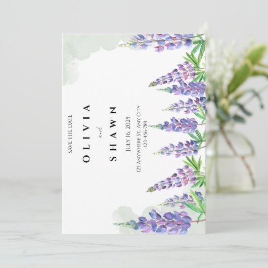 Maine lupin Wedding Save the Date Invitation (Staand voorkant)