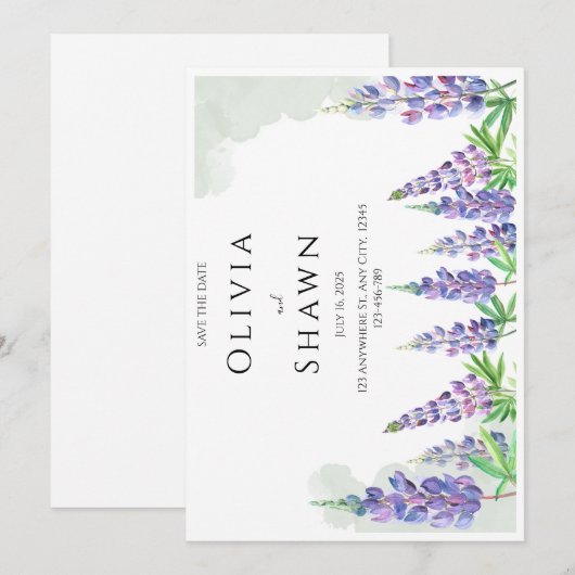 Maine lupin Wedding Save the Date Invitation (Voorkant / Achterkant)