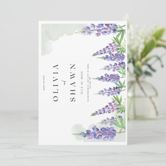 Maine lupin Wedding Save the Date Invitation (Staand voorkant)