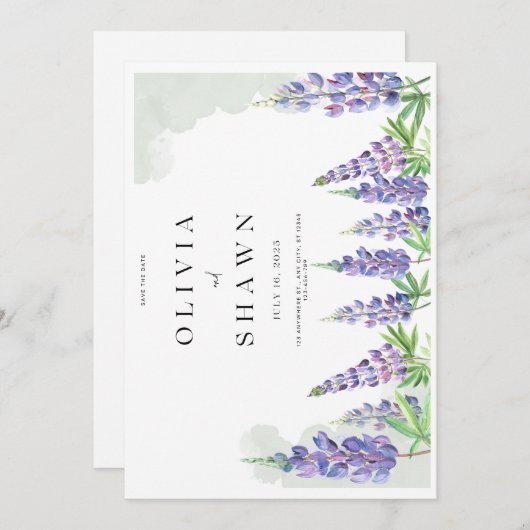 Maine lupin Wedding Save the Date Invitation (Voorkant / Achterkant)