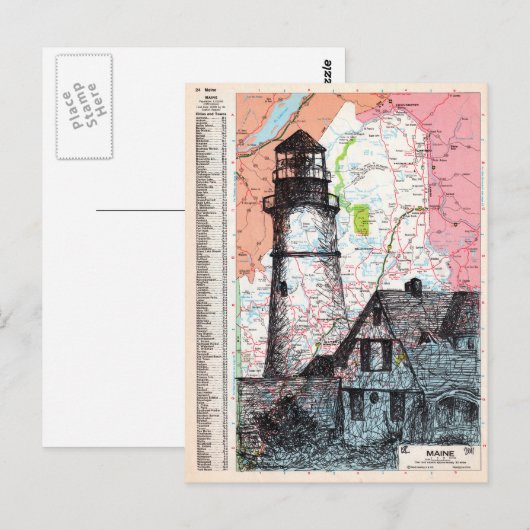 Maine Map Art Briefkaart (Voorkant / Achterkant)