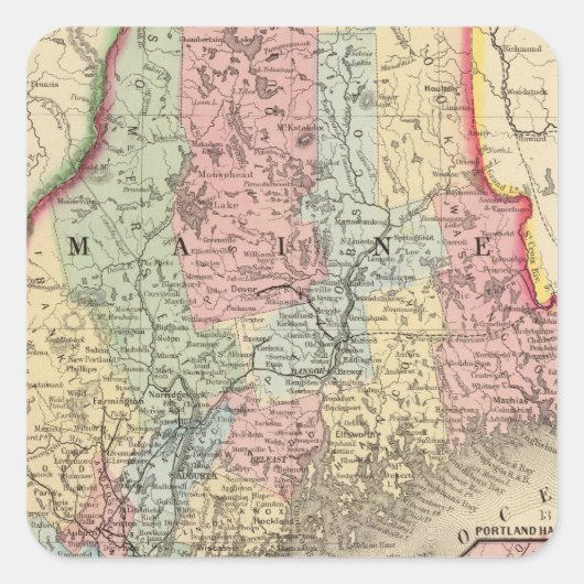 Maine Map door Mitchell Vierkante Sticker (Voorkant)