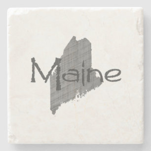 Maine Map  grijs krijt en naam Stenen Onderzetter