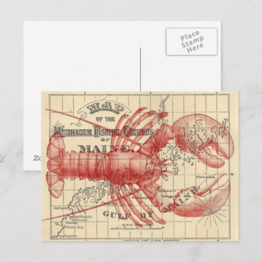  Maine Map met Lobster Briefkaart (Voorkant / Achterkant)