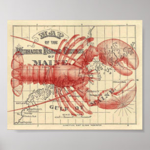  Maine Map met Lobster Poster