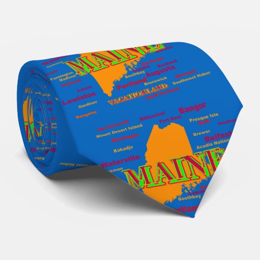 Maine Map, Portland, Bangor, Augusta Stropdas (Opgerold)