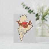 Maine ME Cartoon Map met Lobster Art Briefkaart (Staand voorkant)