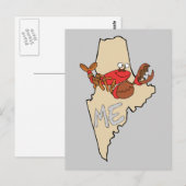 Maine ME Cartoon Map met Lobster Art Briefkaart (Voorkant / Achterkant)