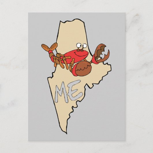 Maine ME Cartoon Map met Lobster Art Briefkaart (Voorkant)