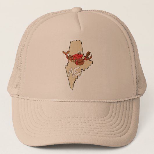 Maine ME Cartoon Map met Lobster Art Trucker Pet (Voorkant)