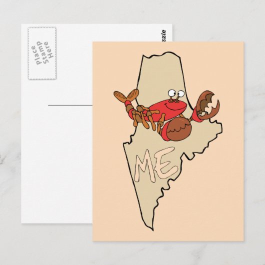 Maine ME Cartoon Map with Lobster Art Postcard Briefkaart (Voorkant / Achterkant)