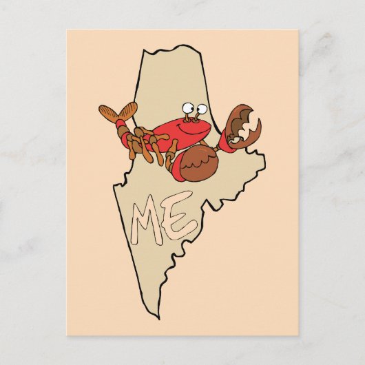 Maine ME Cartoon Map with Lobster Art Postcard Briefkaart (Voorkant)