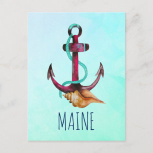 Maine met anker en Seashell Nautical Thema Briefkaart