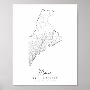 Maine Minimal Street Map Poster
