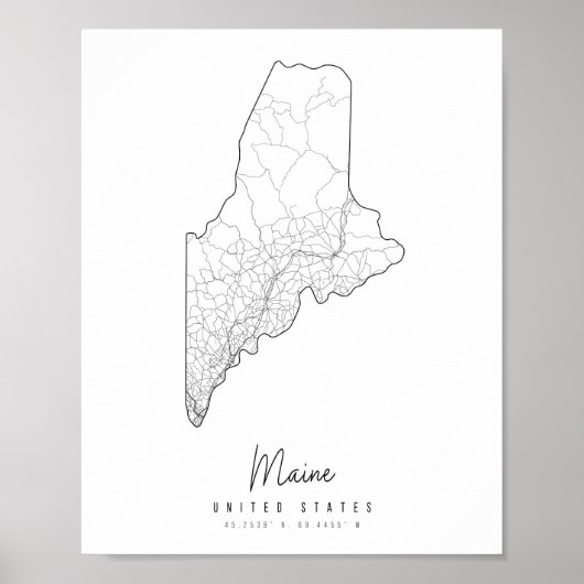 Maine Minimal Street Map Poster (Voorkant)