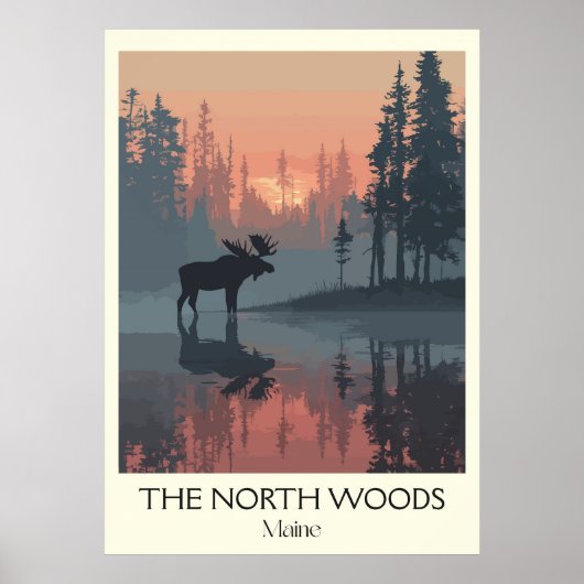 Maine North Bossen  Moose Forest Art Poster (Voorkant)