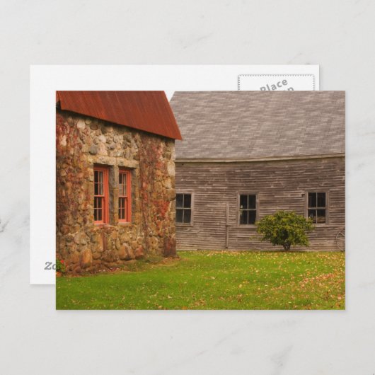 Maine, Old stone Building en houten schuur in Briefkaart (Voorkant / Achterkant)