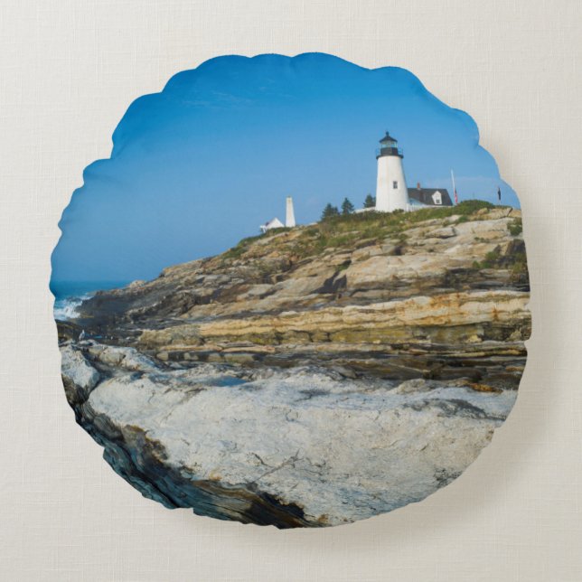 Maine, Pemaquid Point, Pemaquid Point Lighthouse Rond Kussen (Voorkant)