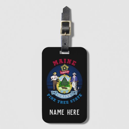 MAINE PINE TREE STATE FLAG BAGAGELABEL (Voorkant (verticaal))
