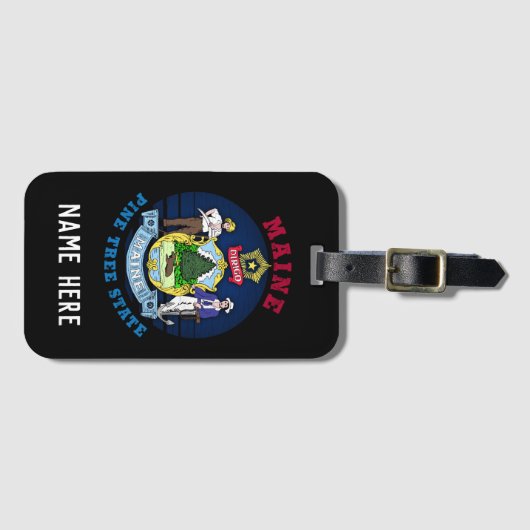 MAINE PINE TREE STATE FLAG BAGAGELABEL (Voorkant (horizontaal))