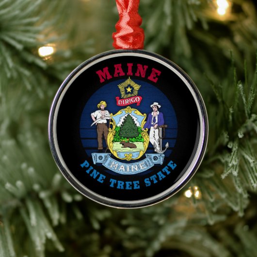 MAINE PINE TREE STATE FLAG METALEN ORNAMENT (Boom)