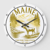 Maine Pine Tree State Moose Grote Klok (Voorkant)