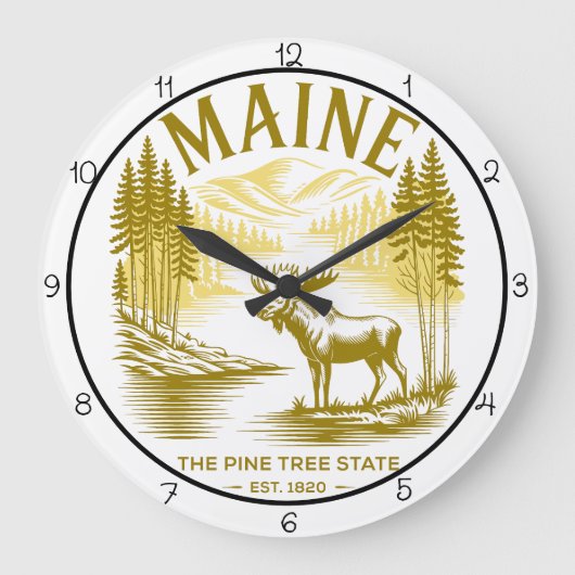 Maine Pine Tree State Moose  Grote Klok (Voorkant)