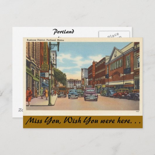 Maine, Portland, Downtown Briefkaart (Voorkant / Achterkant)