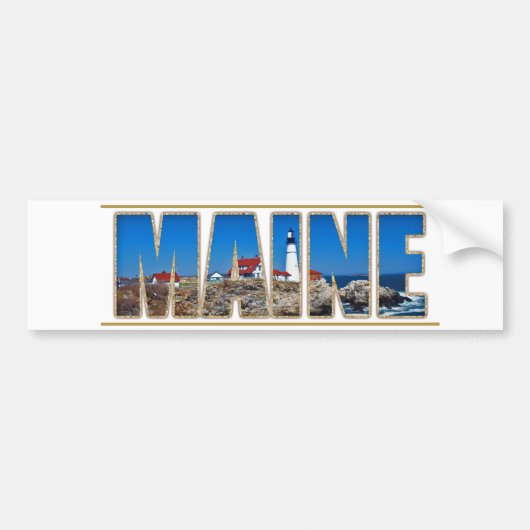 Maine Portland Head Lighthouse Afbeelding Tekst Bumpersticker (Voorkant)