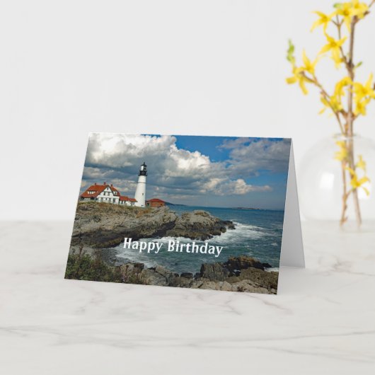 Maine Portland Head Lighthouse Foto Birthday Kaart (Gele Bloem)