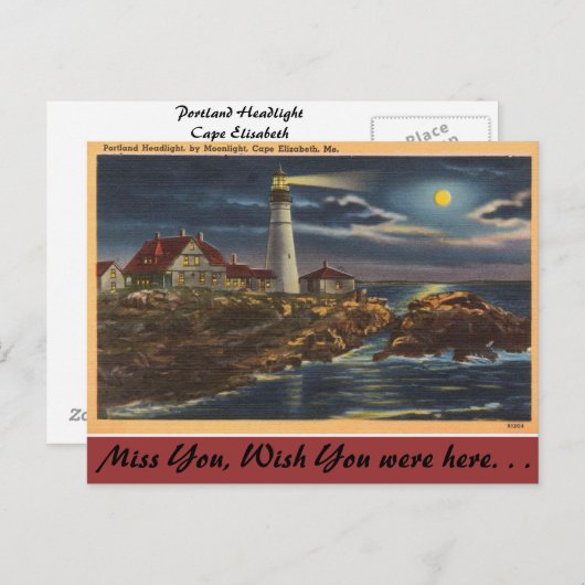 Maine, Portland Headlight, Cape Elisabeth Briefkaart (Voorkant / Achterkant)
