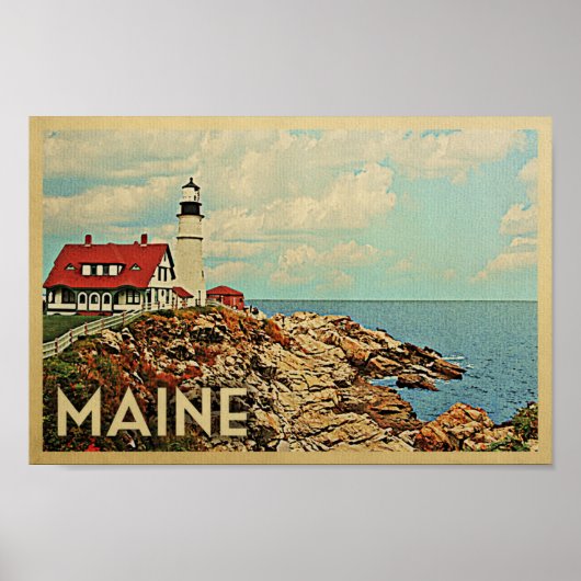 Maine Poster Vintage Travel Lighthouse Poster (Voorkant)