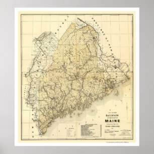 Maine Railroad Map 1899 Poster