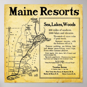  Maine Resorts met Kaart Prints