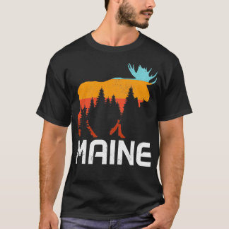 Maine  Retro Pride Souvenir Moose Natuur Hi T-shirt