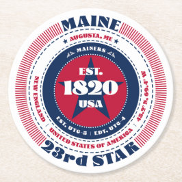 Maine Rood Wit Blauw Typografie Ronde Kartonnen Onderzetter