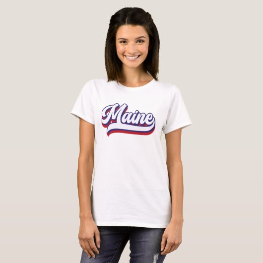 Maine Rood Wit en Blauw  Script T-shirt (Voorkant volledig)