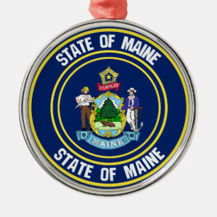Maine Round Emblem Metalen Ornament