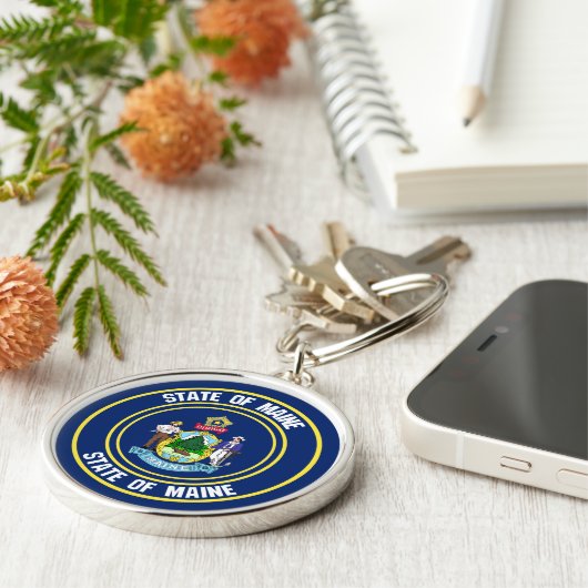 Maine Round Emblem Sleutelhanger (Zijkant)