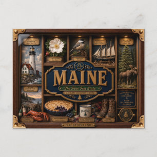 Maine Shadow Box 3D Figuur Staat Briefkaart